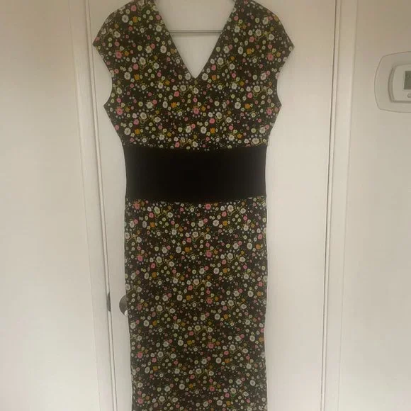 Vintage NWOT Tory Burch Black Floral Midi Dress Size M - Picture 1 of 4